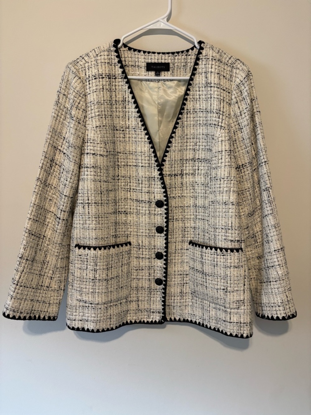 Talbots Cream and Black Tweed Blazer Size 16 Women Interview Outfit